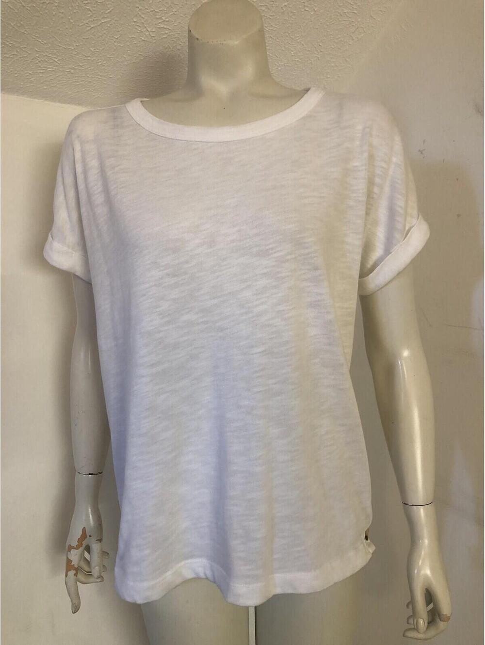 Loft Petite Large Womens Short Sleeved Tee Cuffed Sleeves 3 Button Detail Waist